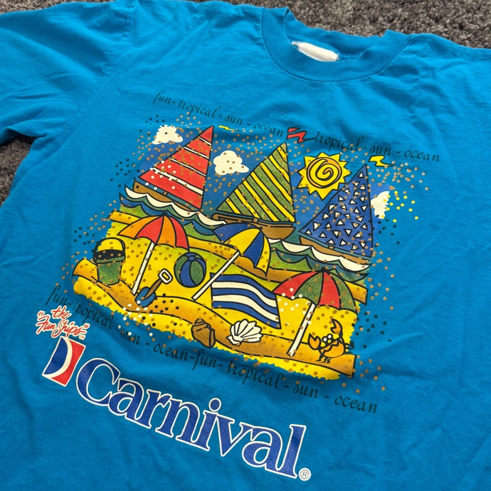 Vintage Carnival Cruise Line T-Shirt Mens Blue Excellent Graphic Beach XL